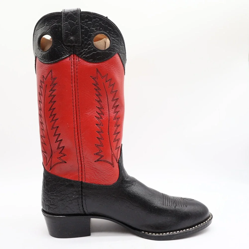 Laredo Kids Cowboy Boots 5.5 D Black Bullhide Red Leather Western NWT CB295